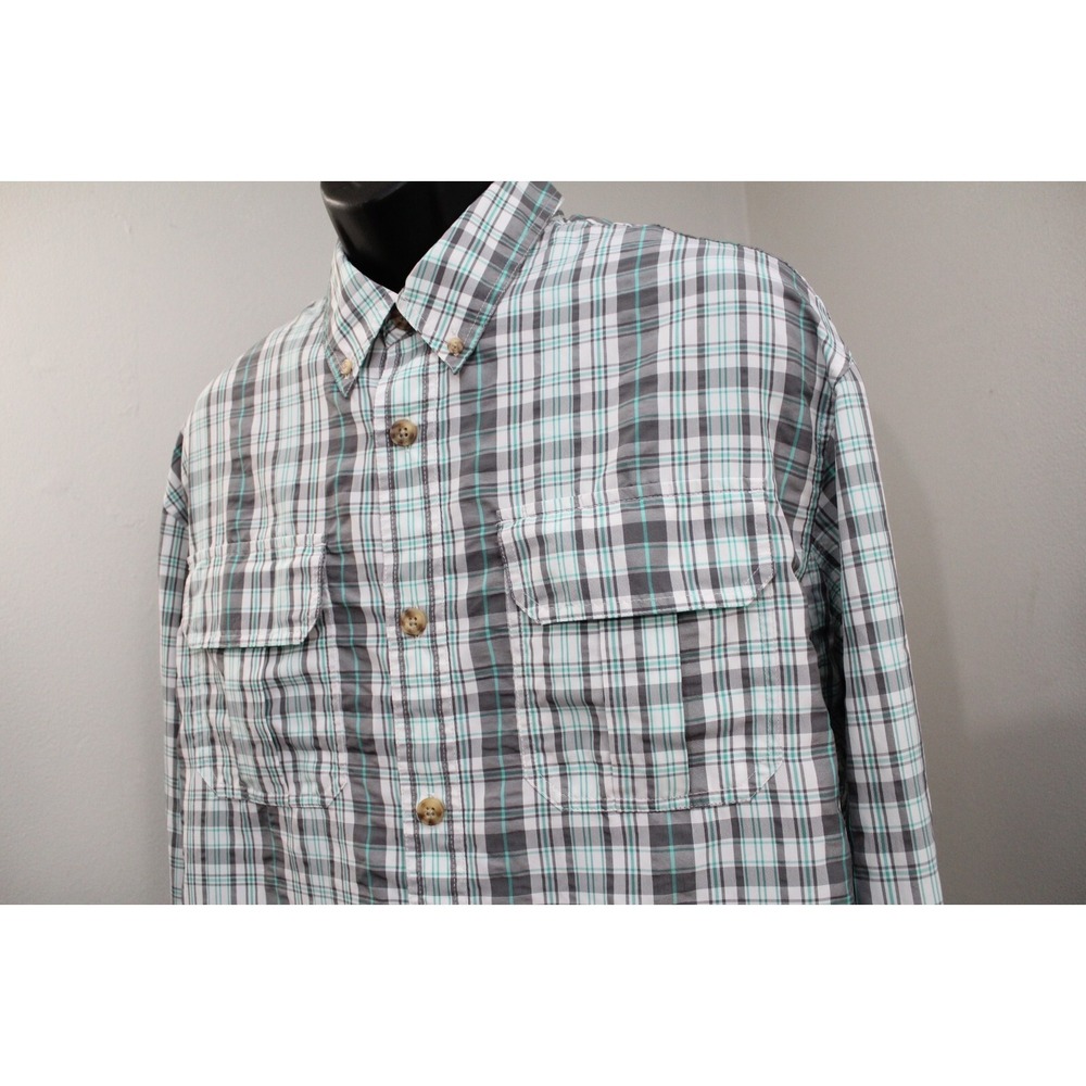 Duluth Trading Co Button Up Shirt Plaid Long Sleeve Wicking Pockets Mens Size XL